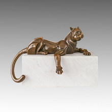 Бронзовая скульптура животных Relaxed Leopard резьба Deco Латунная статуя Tpal-465